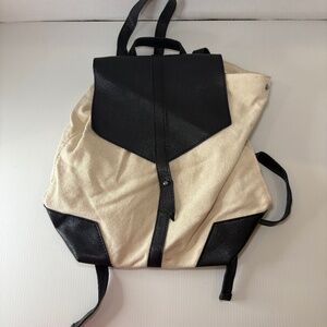 Deux Lux Beige/Cream/Black Canvas Vegan Leather Demi Backpack Travel Bag